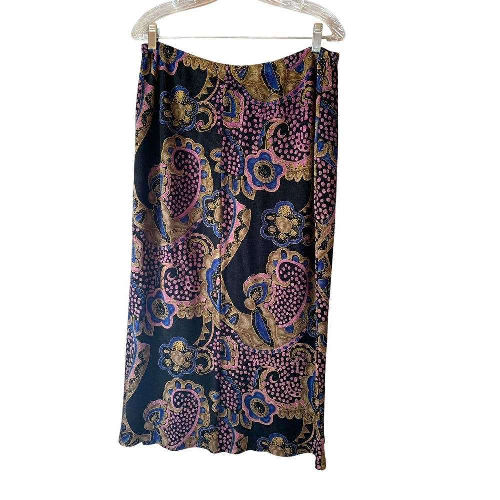 Vintage Mirasol Womens Jacket & Skirt Set Size L Black With Multicolor Cottageco - Picture 10 of 11